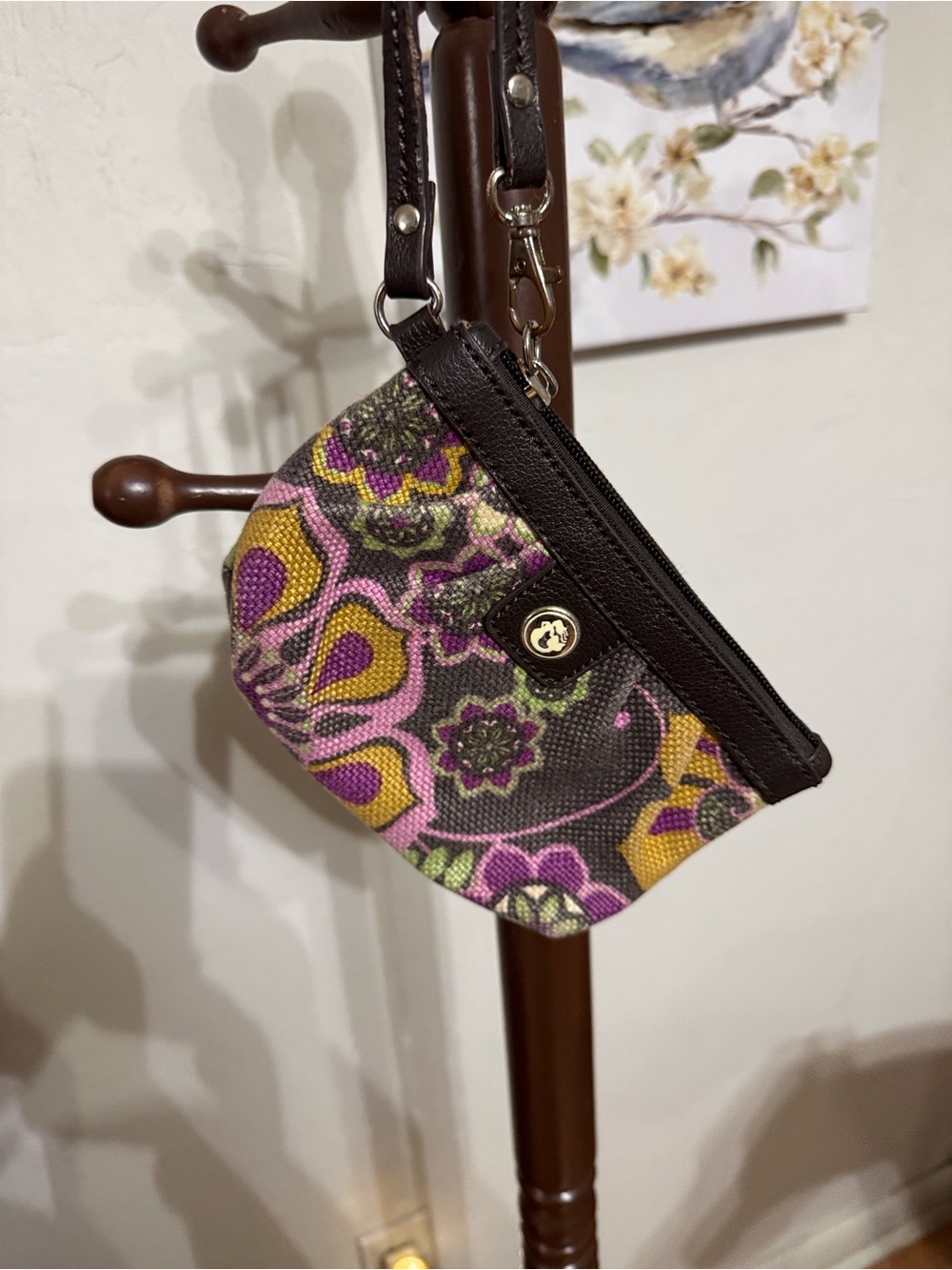 Spartina 449Compact Floral Wristlet Crossbody - Brown with Pink & Yellow Accents